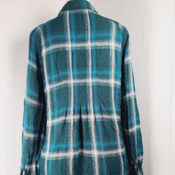 Caffe Marrakesh Women's Teal White Plaid Long Sleeve Button Up Shirt Size M - Picture 7 of 12